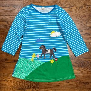 Kids Tales Girls Striped Dress with Horse Flowers Appliqué Embroidered Design 5